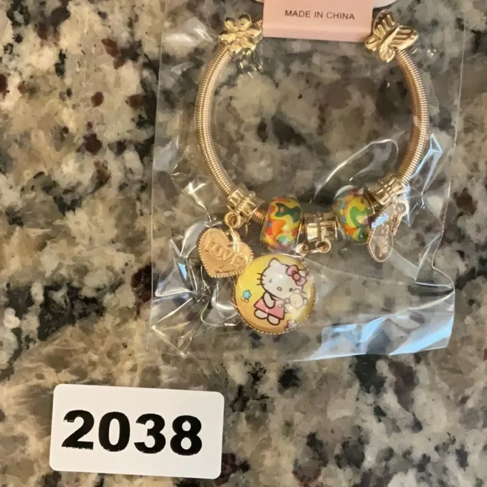 2038 Gold or Silver Tone Hello Kitty Kids Charm Bracelet